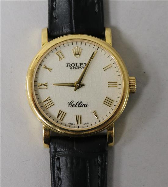 A ladys early 21st century 18ct gold Rolex Cellini quartz wrist watch,